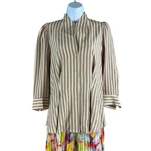 Sandro Paris Shirt Womens Size 1 Beige Striped Long Sleeve Button Top‎